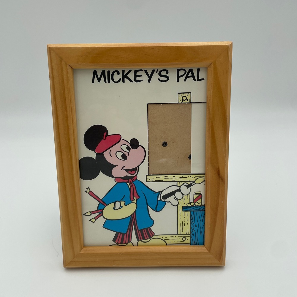 Vintage Disney Painter Mickey's Pal Wood Picture Frame 2.5x3.5 Photo